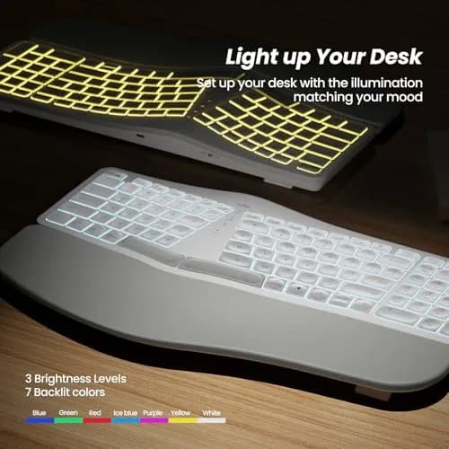 Nulea RT05 Wireless Ergonomic Keyboard | Split Design with Wrist Rest, Bluetooth & USB-C Charging, 7-Color Backlight, Compatible with Windows & Mac thumbnail 3