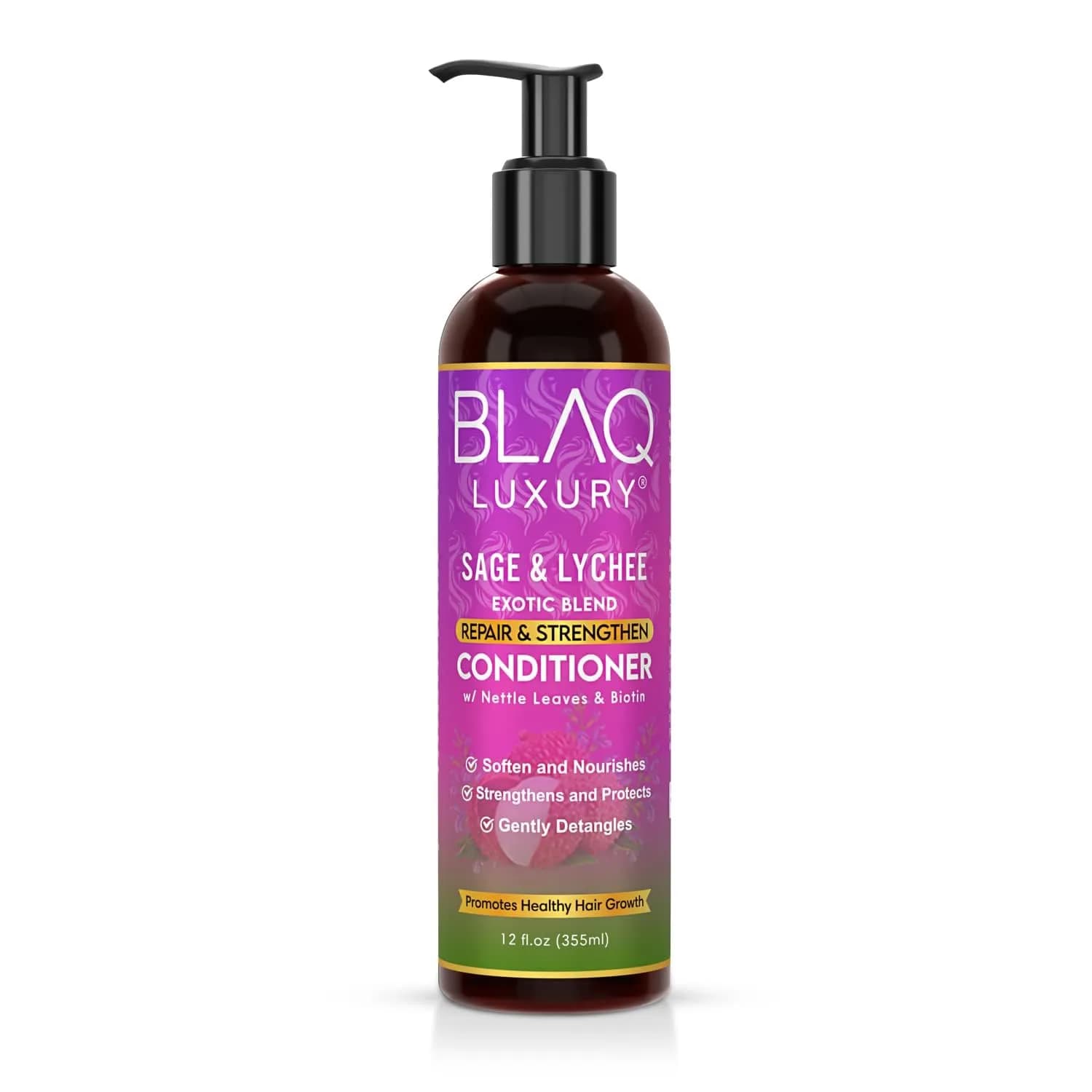 Blaq Luxury Sage and Lychee Repair & Strength Conditioner – Nourishing Biotin & Nettle Formula for Strong, Healthy Hair (12oz) — 12 Fl Oz