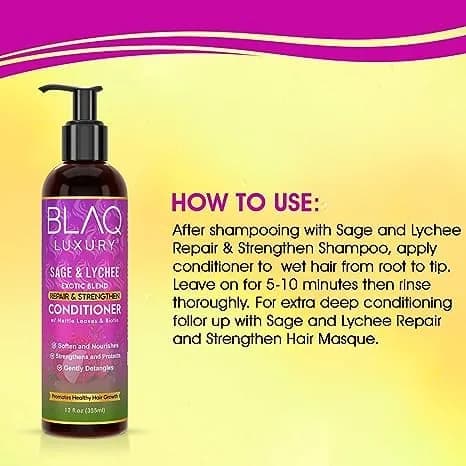 Blaq Luxury Sage and Lychee Repair & Strength Conditioner – Nourishing Biotin & Nettle Formula for Strong, Healthy Hair (12oz) thumbnail 2