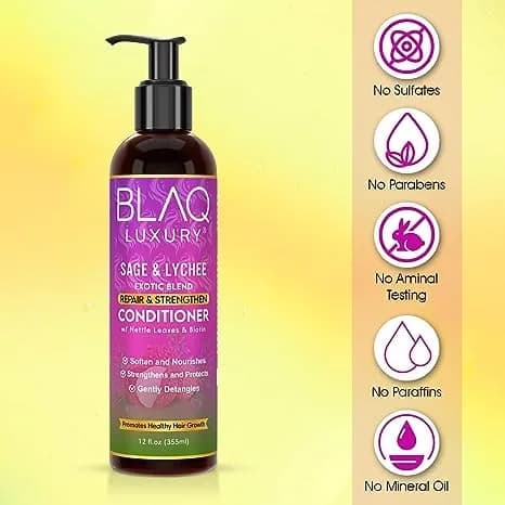 Blaq Luxury Sage and Lychee Repair & Strength Conditioner – Nourishing Biotin & Nettle Formula for Strong, Healthy Hair (12oz) thumbnail 4