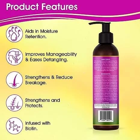 Blaq Luxury Sage and Lychee Repair & Strength Conditioner – Nourishing Biotin & Nettle Formula for Strong, Healthy Hair (12oz) thumbnail 6
