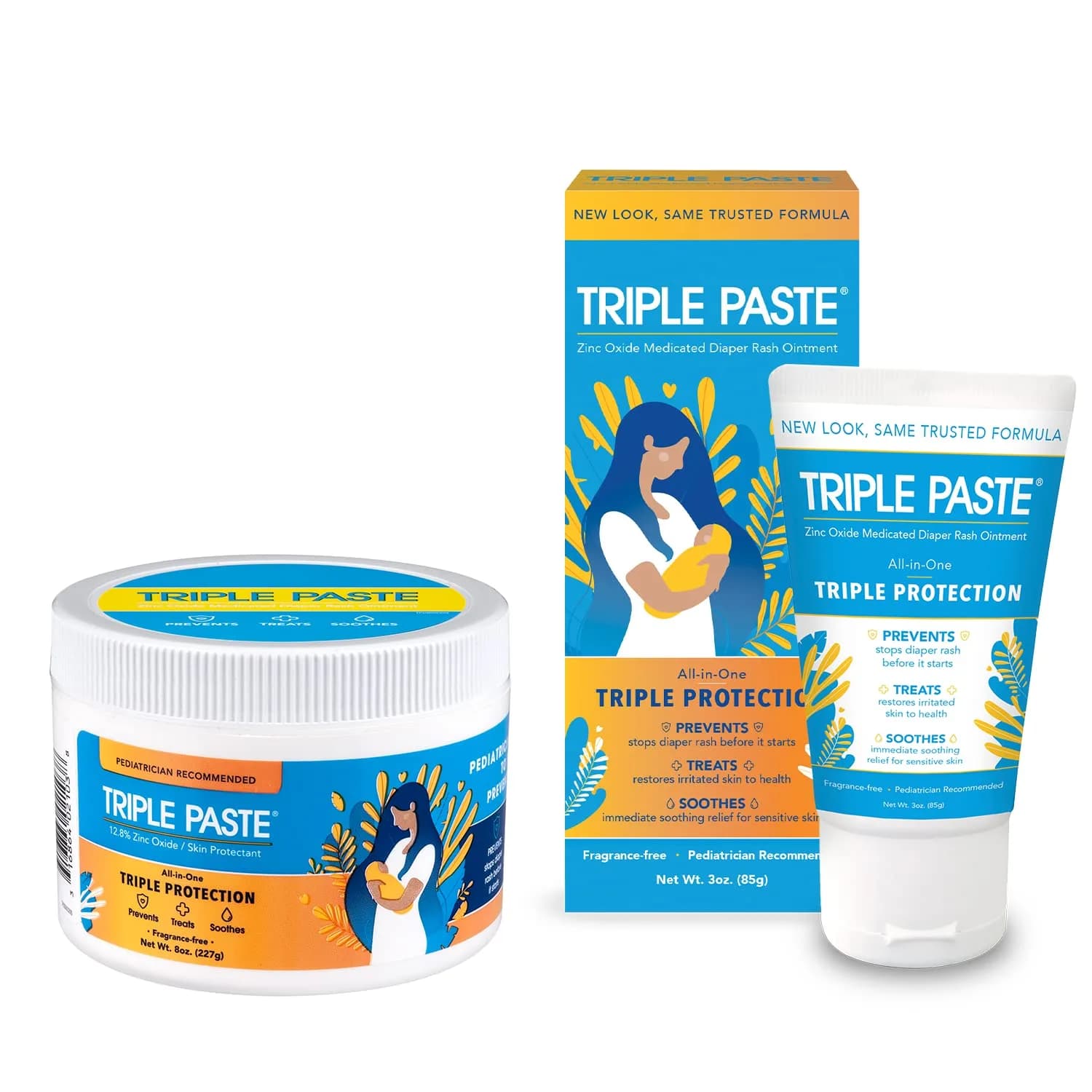 Triple Paste Diaper Rash Cream Zinc Oxide Baby Ointment 240ml (8 oz) | Pediatrician-Recommended Skin Protectant — 8 Oz Tub + 3 Oz Tube