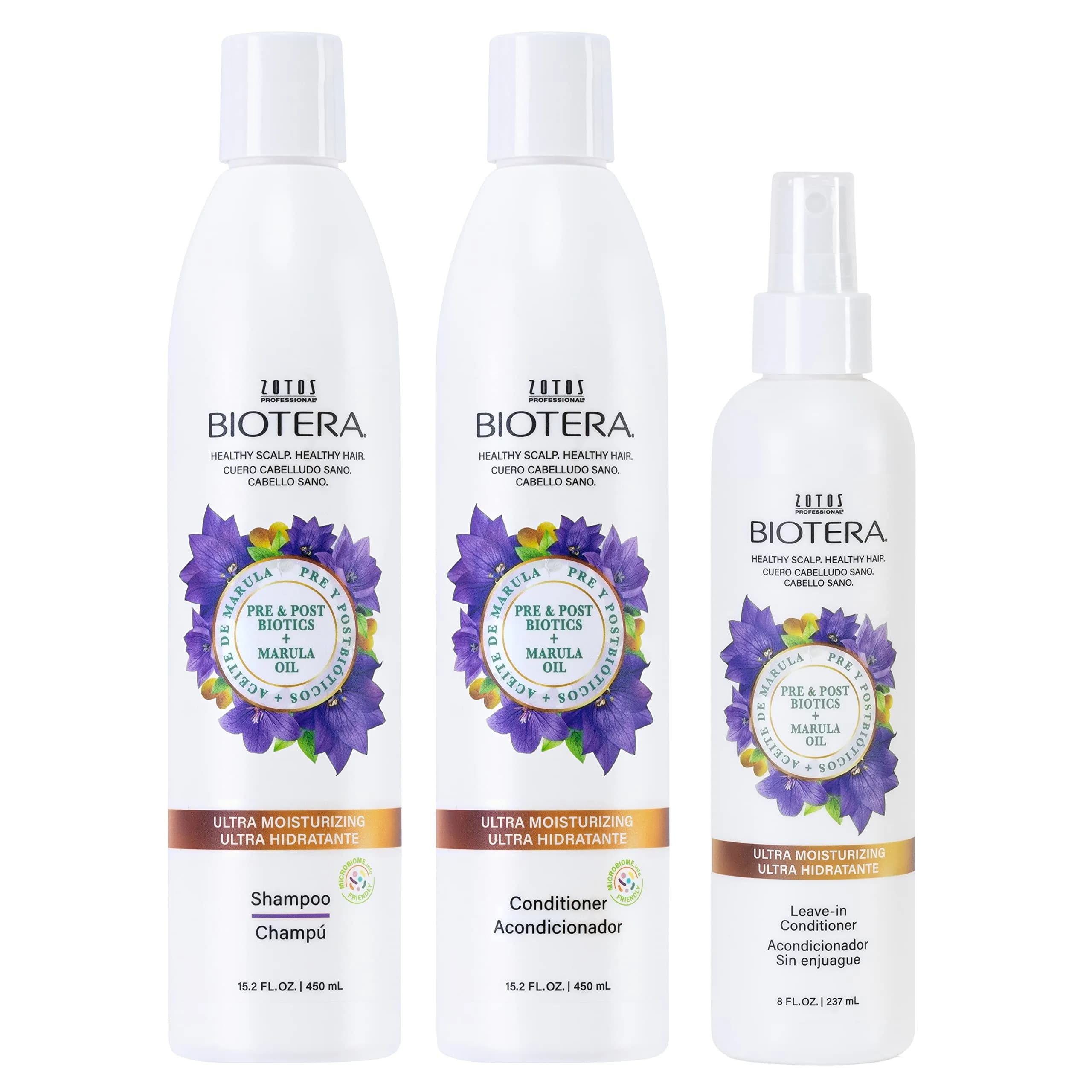 Biotera Ultra Moisturizing Shampoo & Conditioner & Leave-In | Dry, Fine Hair | Microbiome Friendly | Vegan & Cruelty Free | Paraben Free | Color-Safe | 15.2 Fl Oz — white