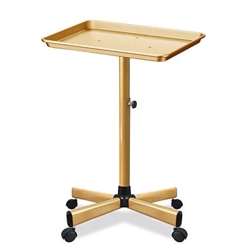 Chetunju Colden Salon Tray, Adjustable Height Rolling Cart with Wheels, Gold thumbnail 1