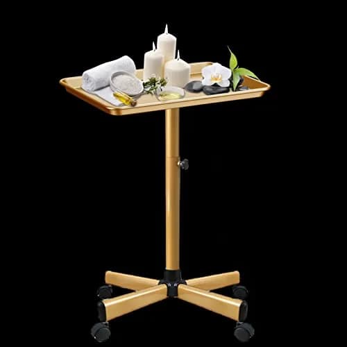 Chetunju Colden Salon Tray, Adjustable Height Rolling Cart with Wheels, Gold thumbnail 6