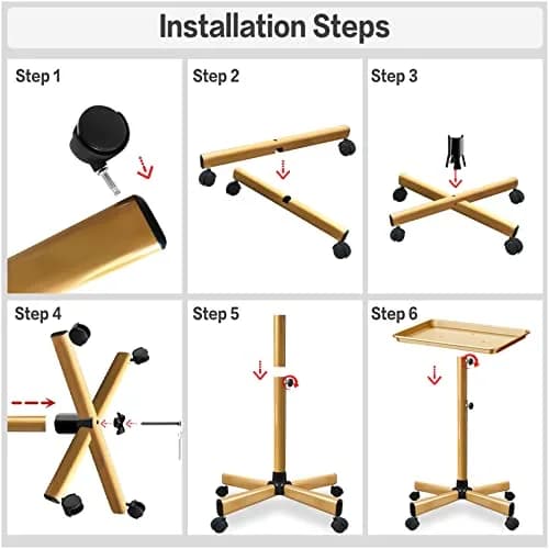 Chetunju Colden Salon Tray, Adjustable Height Rolling Cart with Wheels, Gold thumbnail 7