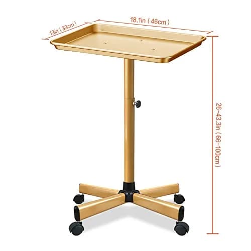 Chetunju Colden Salon Tray, Adjustable Height Rolling Cart with Wheels, Gold thumbnail 8