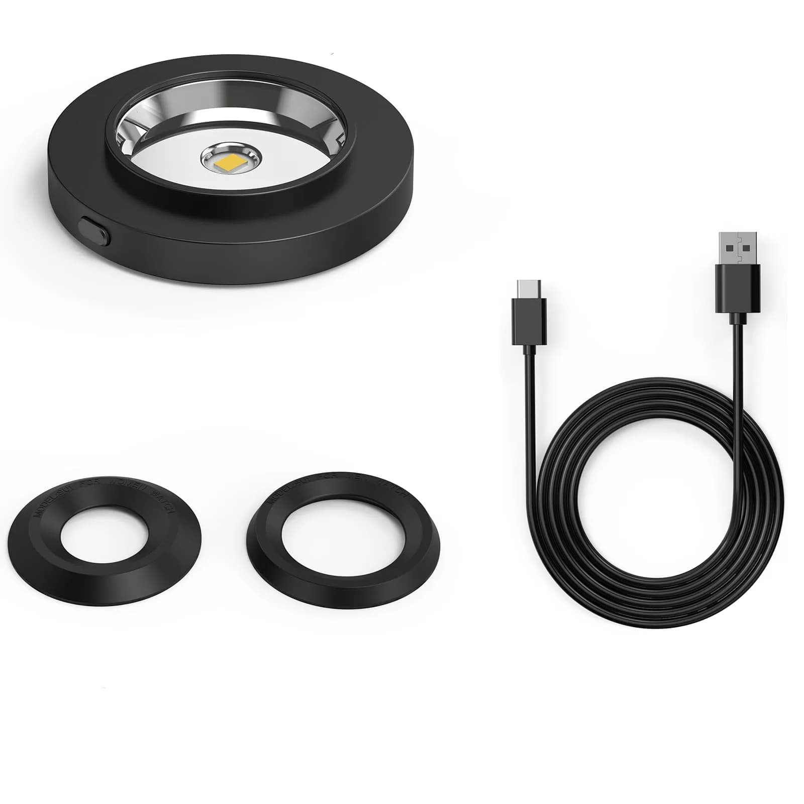 ROUNKIN Solar Watch Charger Stand Black | 1.5m USB-C Cable, 9-Hour Auto-Off - main product image