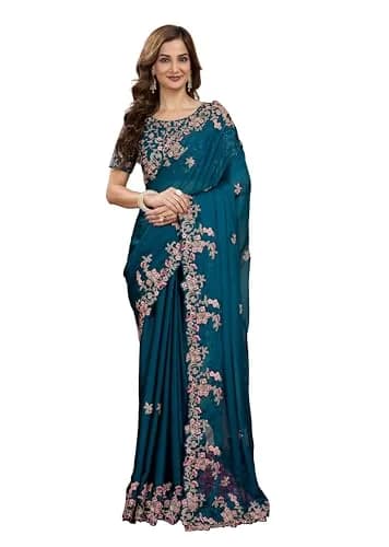 TRENDMALLS Women's Rangoli Silk Heavy Embroidered Saree-K954-Morpeach | Ethnic Wedding & Party Wear thumbnail 1