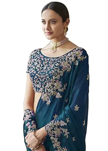 TRENDMALLS Women's Rangoli Silk Heavy Embroidered Saree-K954-Morpeach | Ethnic Wedding & Party Wear thumbnail 4