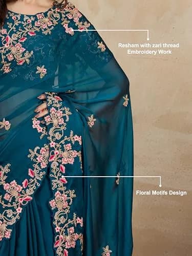 TRENDMALLS Women's Rangoli Silk Heavy Embroidered Saree-K954-Morpeach | Ethnic Wedding & Party Wear thumbnail 6