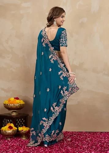TRENDMALLS Women's Rangoli Silk Heavy Embroidered Saree-K954-Morpeach | Ethnic Wedding & Party Wear thumbnail 3