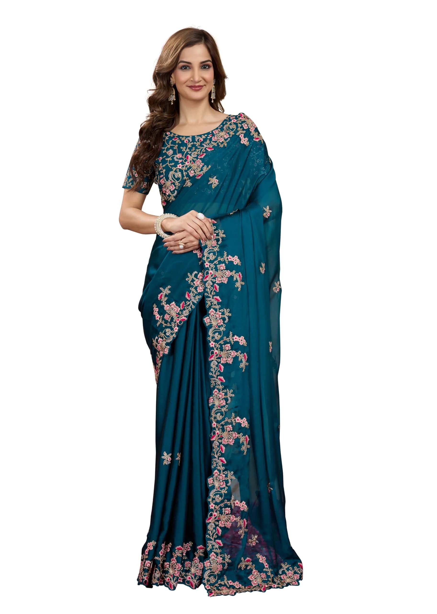 TRENDMALLS Women's Rangoli Silk Heavy Embroidered Saree-K954-Morpeach | Ethnic Wedding & Party Wear - main product image