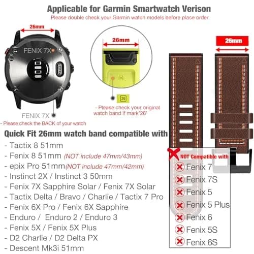 Abanen Quick Fit 26mm Watch Band for Garmin Fenix 7X/6X/5X, Fiber Leather & Silicone | Breathable & Elegant thumbnail 3