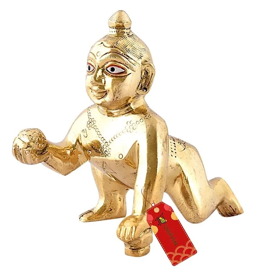 UAPAN Brass Laddu Gopal Idol 20 CM (7.87 in) 2 kg (4.4 lb) | Antique Gold Finish for Pooja Mandir thumbnail 5