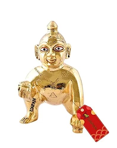 UAPAN Brass Laddu Gopal Idol 20 CM (7.87 in) 2 kg (4.4 lb) | Antique Gold Finish for Pooja Mandir thumbnail 1