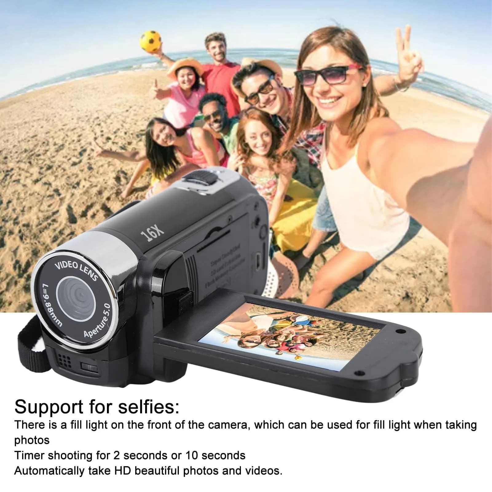 Yoidesu Black Camcorder 2.7in 1080P 16MP | Vlogging Recorder with 16X Zoom — Black
