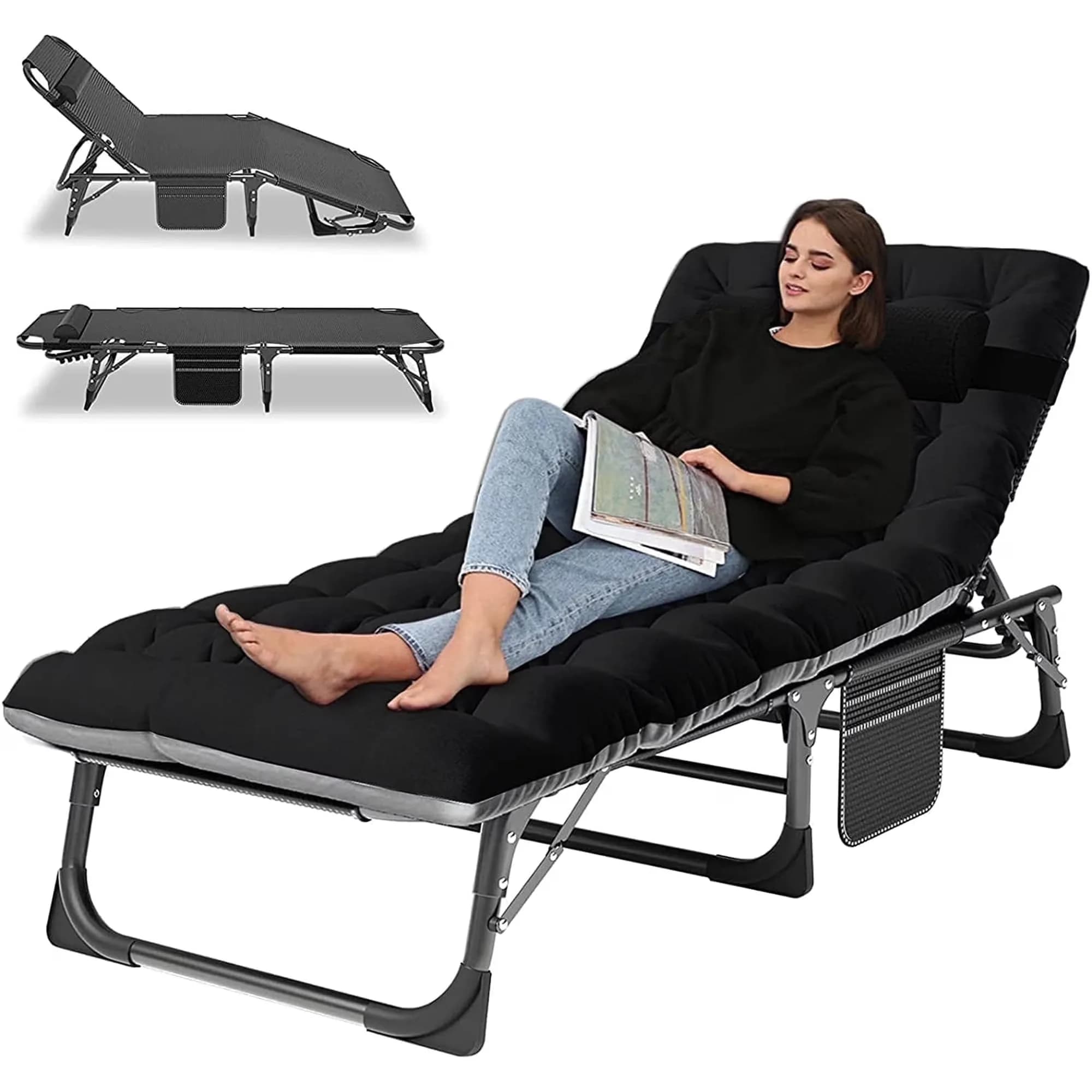 Slsy Folding Camping Cot for Adults | Adjustable 5-Position Outdoor Bed with Removable Pad