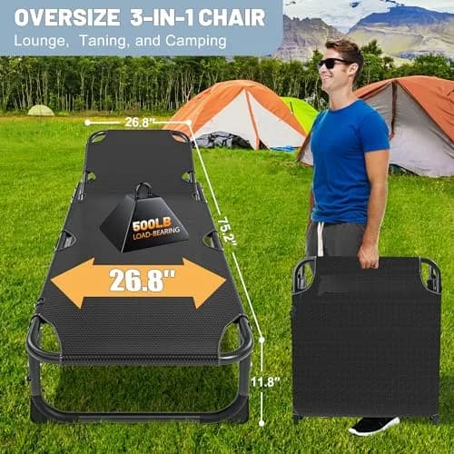 Slsy Folding Camping Cot for Adults | Adjustable 5-Position Outdoor Bed with Removable Pad thumbnail 4