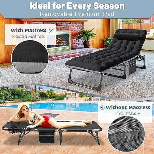 Slsy Folding Camping Cot for Adults | Adjustable 5-Position Outdoor Bed with Removable Pad thumbnail 5