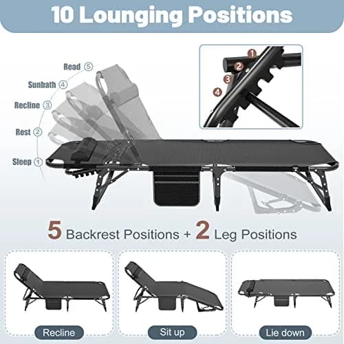 Slsy Folding Camping Cot for Adults | Adjustable 5-Position Outdoor Bed with Removable Pad thumbnail 6