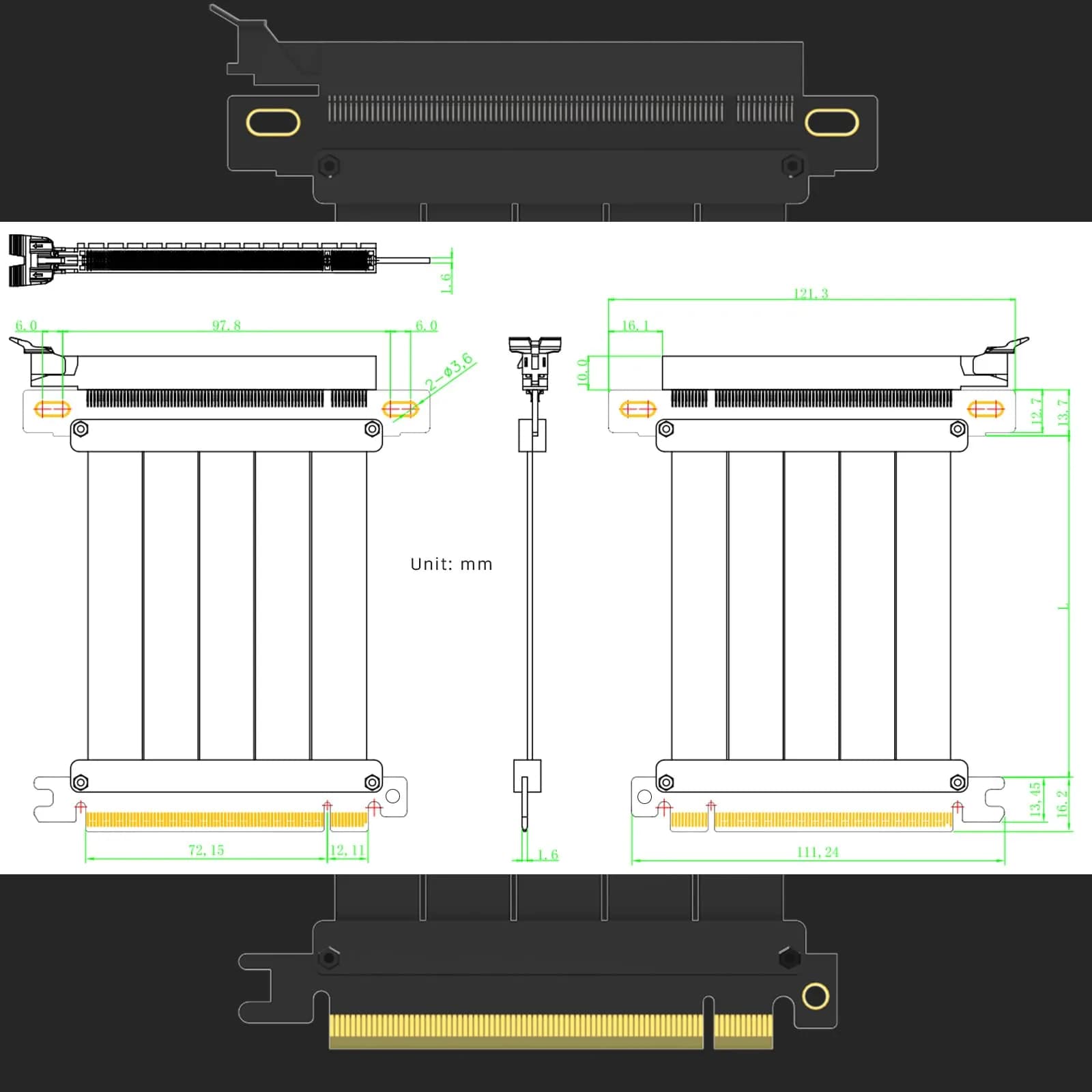 GLOTRENDS PCIe 4.0 X16 Riser Cable 600mm (23.6 inch) | 32GB/s Peak Speed for RTX 40/RX 7000 GPUs - view 9