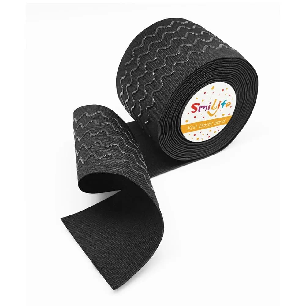 SmiLife Silicone Gripper Elastic for Clothing, Black, 3.15 in (8 cm) x 6 yd (5.5 m) | Sew or Glue for Secure Hold — Black