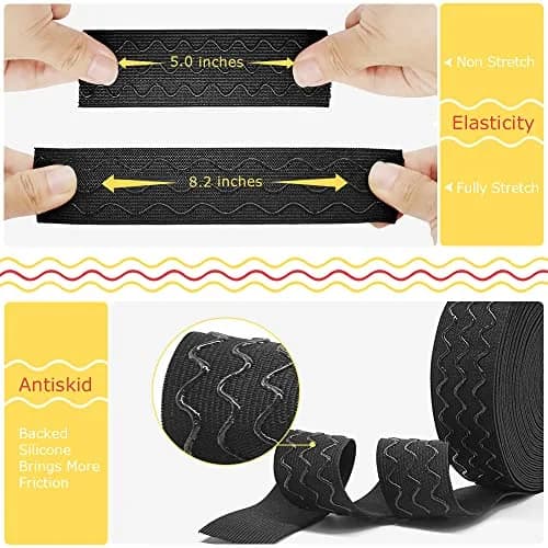 SmiLife Silicone Gripper Elastic for Clothing 3.8 cm (1.5 in) x 11 m (12 yd) Black | Non-Slip Sewing Band for Garments & Crafts thumbnail 4