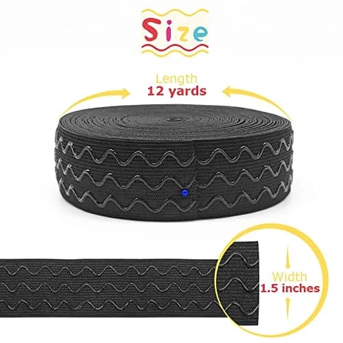 SmiLife Silicone Gripper Elastic for Clothing 3.8 cm (1.5 in) x 11 m (12 yd) Black | Non-Slip Sewing Band for Garments & Crafts thumbnail 3