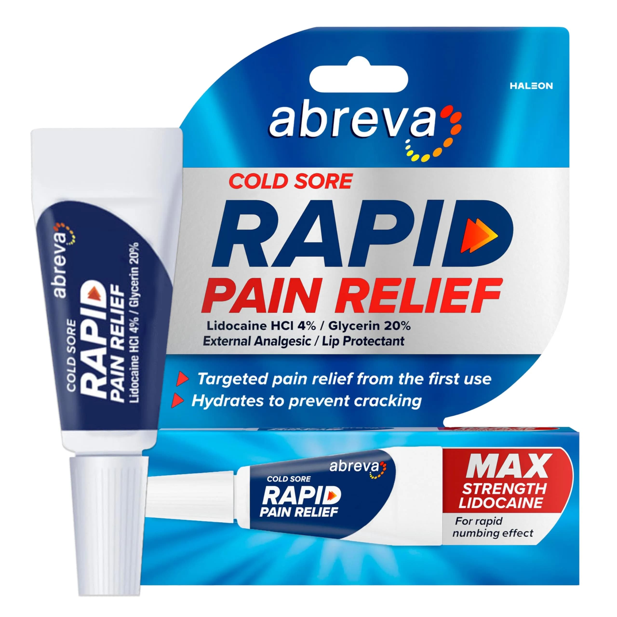 Abreva Cold Sore Treatment Rapid Pain Relief Cream with Lidocaine | Fast-Acting 3g Tube for Cold Sores — 0.1 Ounce