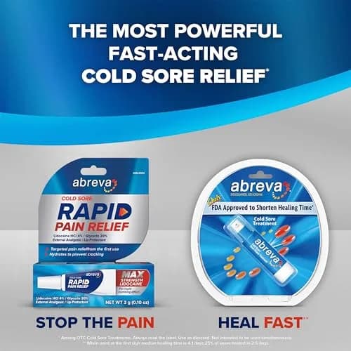 Abreva Cold Sore Treatment Rapid Pain Relief Cream with Lidocaine | Fast-Acting 3g Tube for Cold Sores thumbnail 9