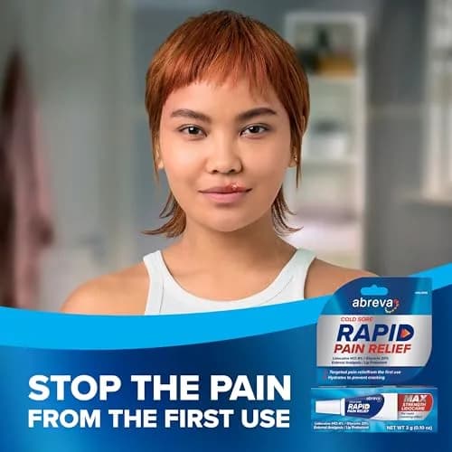 Abreva Cold Sore Treatment Rapid Pain Relief Cream with Lidocaine | Fast-Acting 3g Tube for Cold Sores thumbnail 2