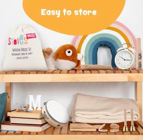 Stoie's Wooden Toddler Musical Instruments with Drum, Flute, Hand Bells, Cymbals, Castanets, Triangle | Montessori Eco Friendly Toy thumbnail 8