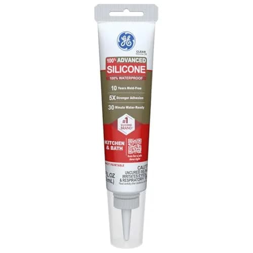 GE Advanced Silicone Caulk for Kitchen & Bathroom, Clear 2.8 fl oz (83 ml) Tube | 100% Waterproof Sealant thumbnail 1