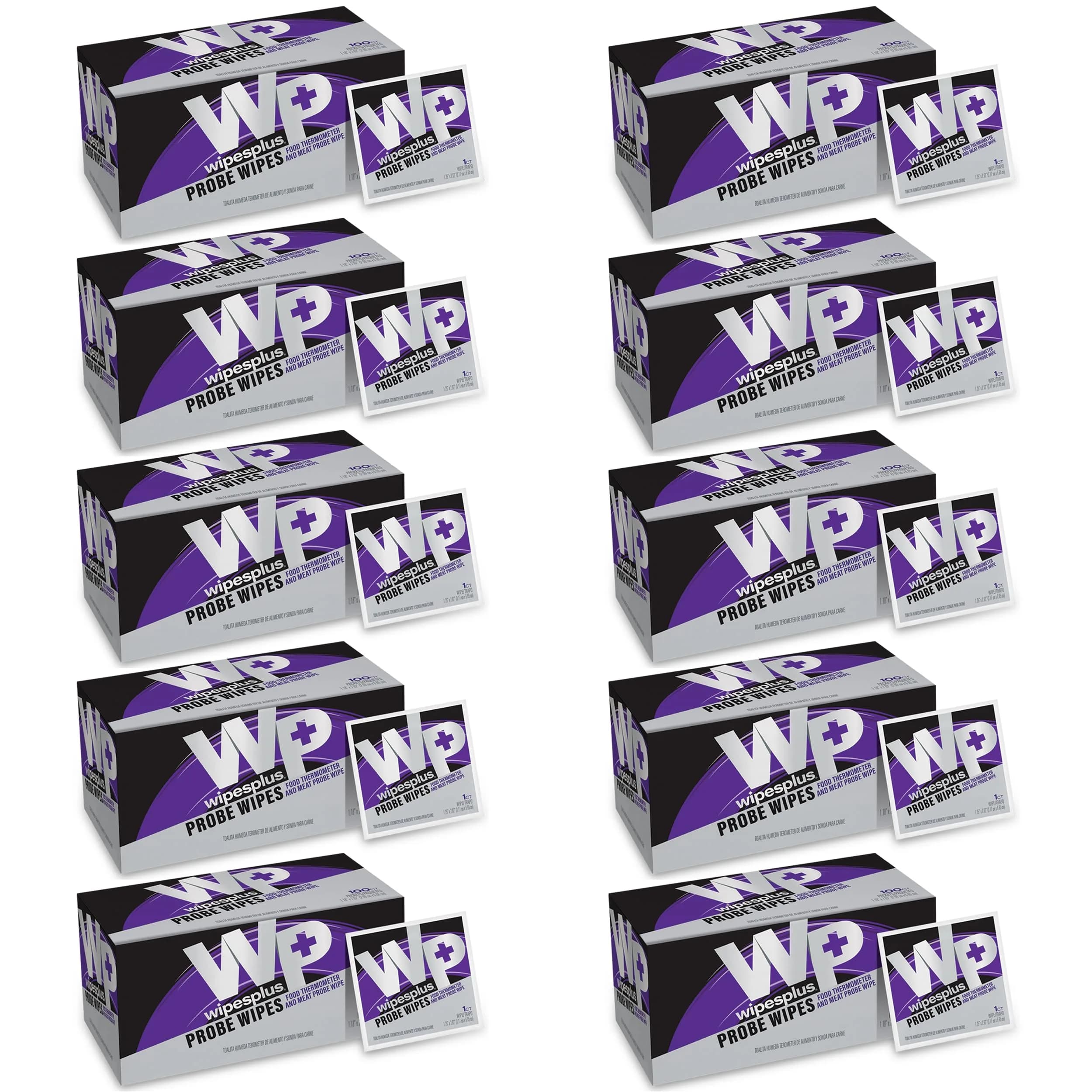 WIPESPLUS Thermometer Probe Wipes 1000 Count (10 Packs of 100) | 70% Isopropyl Alcohol for Food Safety - view 2