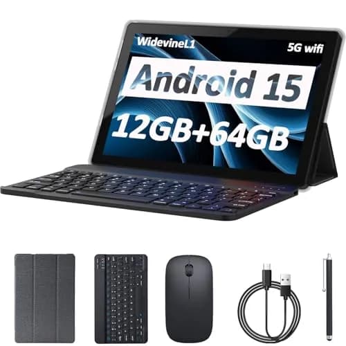 CUPEISI Android 15 Tablet 10.1 Inch 12GB RAM 64GB ROM 1TB Expandable | Quad-Core Processor, 1280x800 IPS HD Screen, 2-in-1 with Keyboard & Stylus thumbnail 1