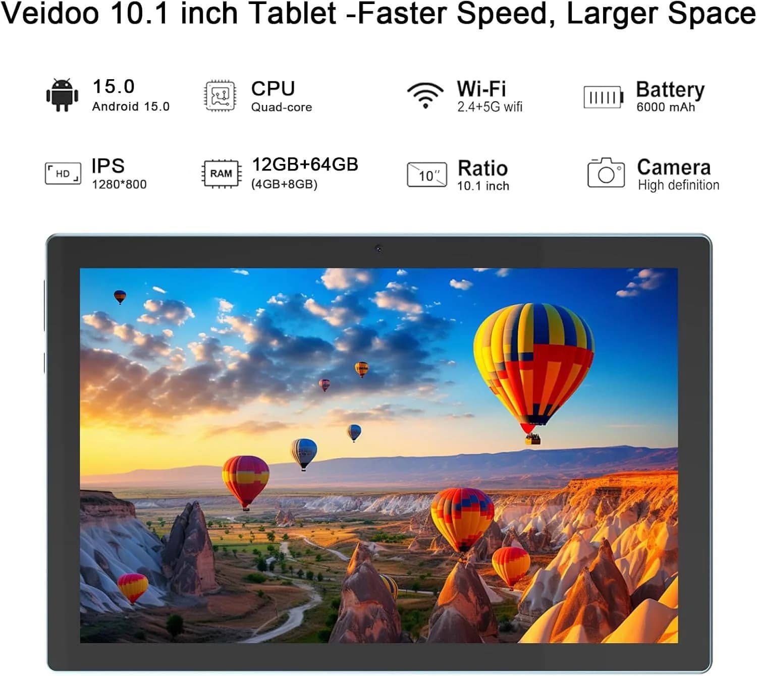 CUPEISI Android 15 Tablet 10.1 Inch 12GB RAM 64GB ROM 1TB Expandable | Quad-Core Processor, 1280x800 IPS HD Screen, 2-in-1 with Keyboard & Stylus - view 3