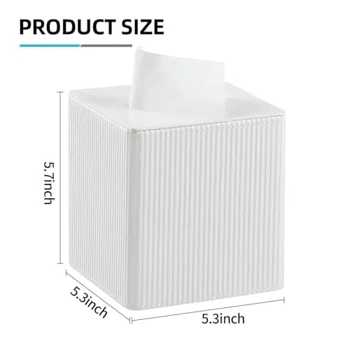 Cretkhp PU Leather Square Tissue Box Cover Ivory | Modern Bedroom & Bathroom Accessory thumbnail 7