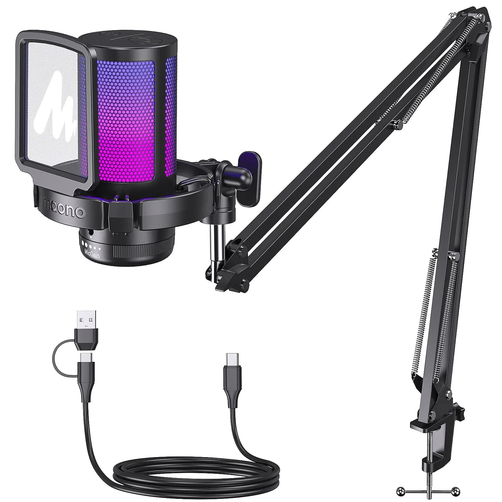 MAONO DGM20S USB Gaming Microphone for PC, Noise Reduction Condenser Mic | RGB Lighting & One-Tap Mute