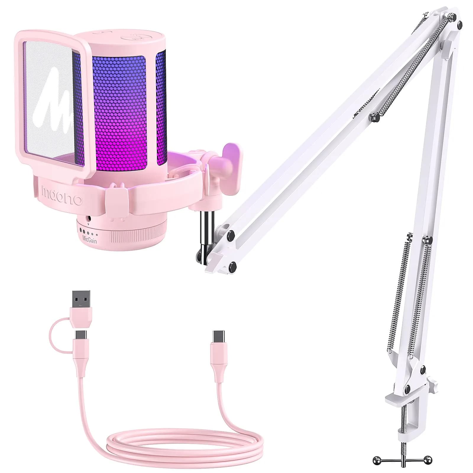 MAONO DGM20S USB Microphone for PC with Clear Voice & Noise Reduction | RGB Lighting & Noise Cancellation
