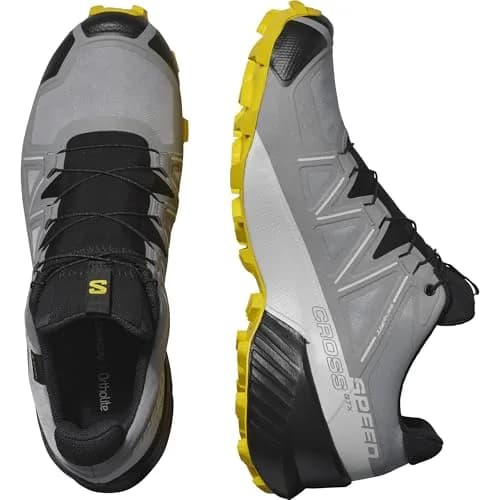 Salomon Men’s Speedcross GTX Waterproof Trail Running Shoes - Sharkskin/Black/Lemon - 11.5 Medium thumbnail 9