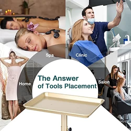 Findabetter Salon Rolling Tray Champagne Gold Adjustable Height 71-104 cm (28-41 in) | Professional Beauty & Tattoo Cart thumbnail 5