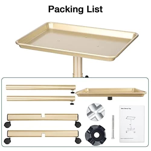 Findabetter Salon Rolling Tray Champagne Gold Adjustable Height 71-104 cm (28-41 in) | Professional Beauty & Tattoo Cart thumbnail 7