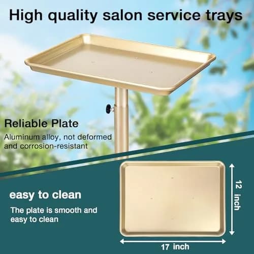 Findabetter Salon Rolling Tray Champagne Gold Adjustable Height 71-104 cm (28-41 in) | Professional Beauty & Tattoo Cart thumbnail 2