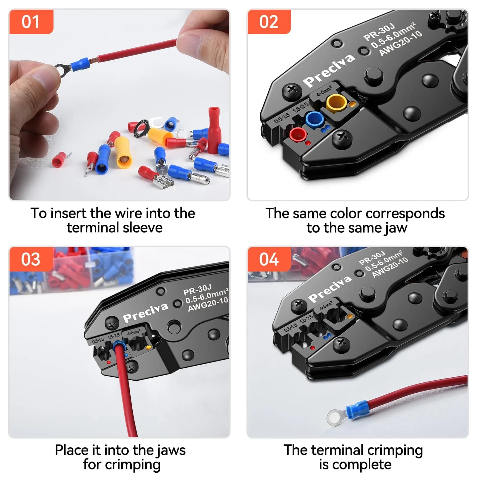 Preciva Ratcheting Crimping Tool Kit AWG20-10 with 370PCS Insulated Connectors | Ergonomic Handle & Color-Coded Jaws - view 5