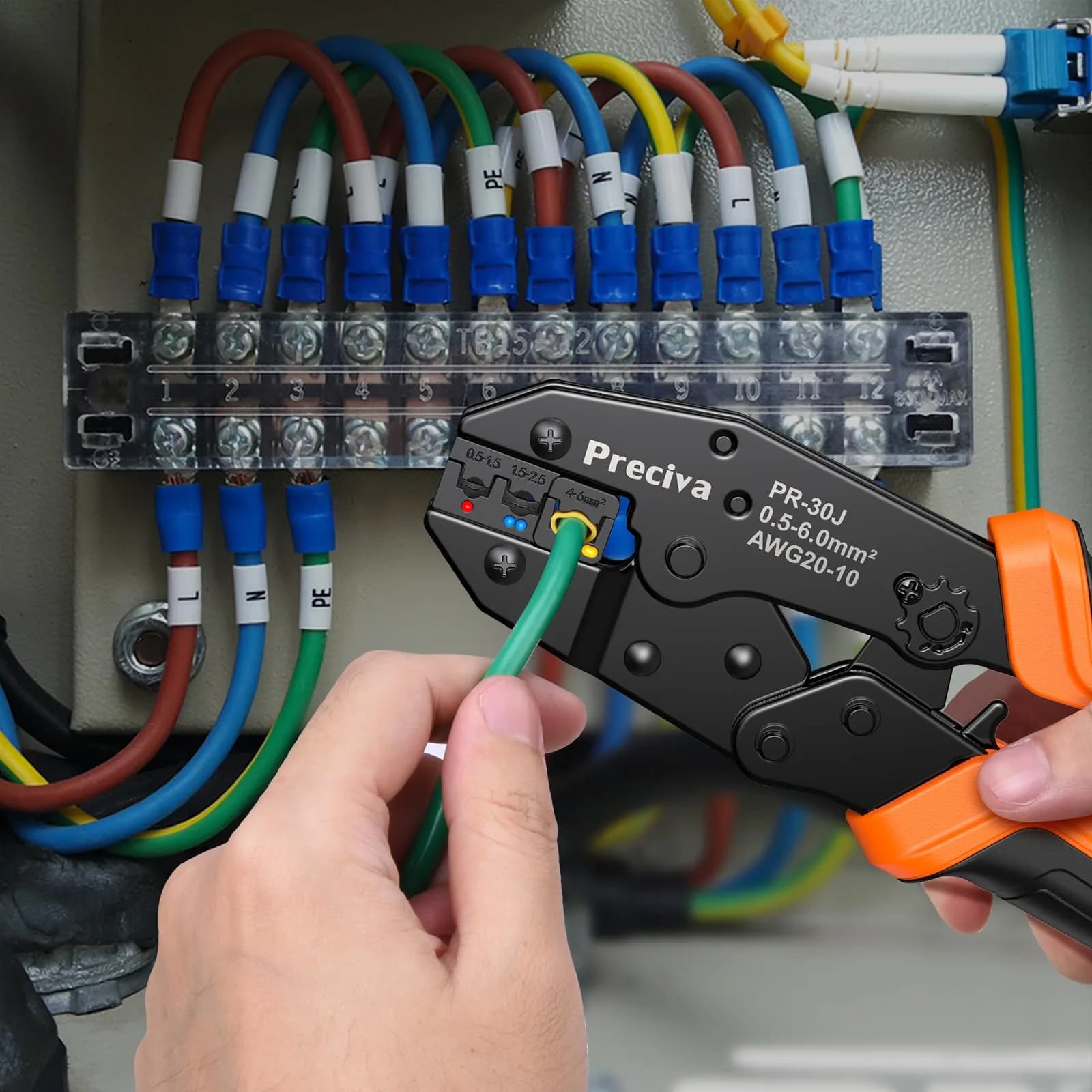Preciva Ratcheting Crimping Tool Kit AWG20-10 with 370PCS Insulated Connectors | Ergonomic Handle & Color-Coded Jaws - view 7
