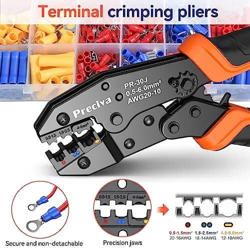 Preciva Ratcheting Crimping Tool Kit AWG20-10 with 370PCS Insulated Connectors | Ergonomic Handle & Color-Coded Jaws thumbnail 2