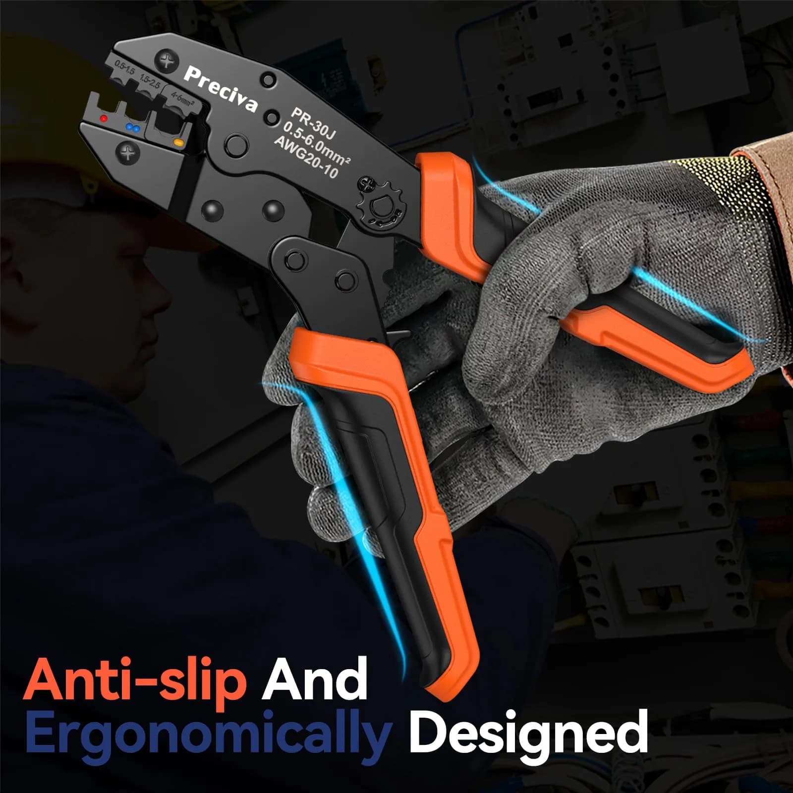 Preciva Ratcheting Crimping Tool Kit AWG20-10 with 370PCS Insulated Connectors | Ergonomic Handle & Color-Coded Jaws - view 3