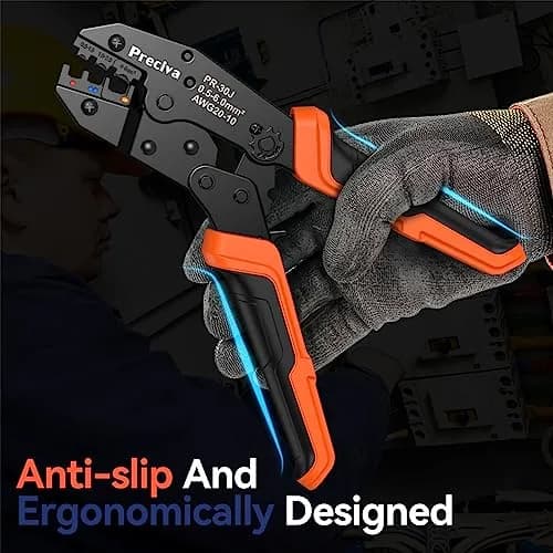 Preciva Ratcheting Crimping Tool Kit AWG20-10 with 370PCS Insulated Connectors | Ergonomic Handle & Color-Coded Jaws thumbnail 3