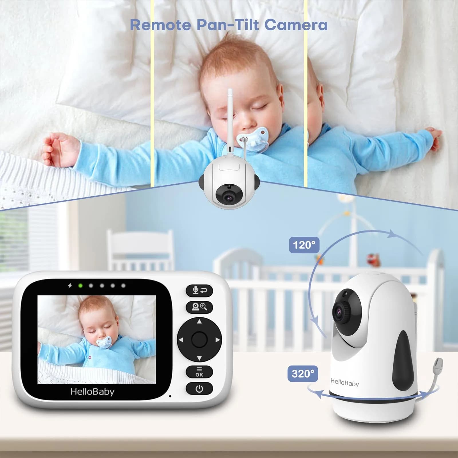 HelloBaby Baby Monitor 2 Cameras No WiFi with 3.2 Inch Screen | Remote PTZ, 1000ft Range, 2-Way Talk - view 5